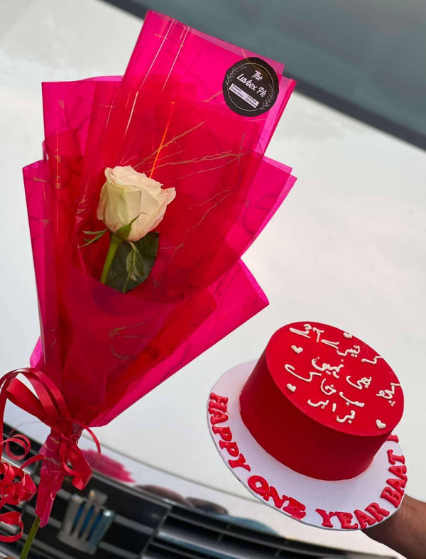 Customized 2 lbs cake paired with a delicate imported rose bouquet as a sweet gift combo