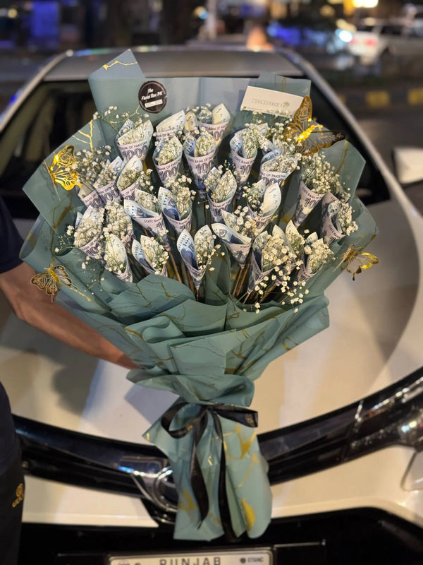 Eid money bouquet with PKR 20,000 cash and flowers in Islamabad