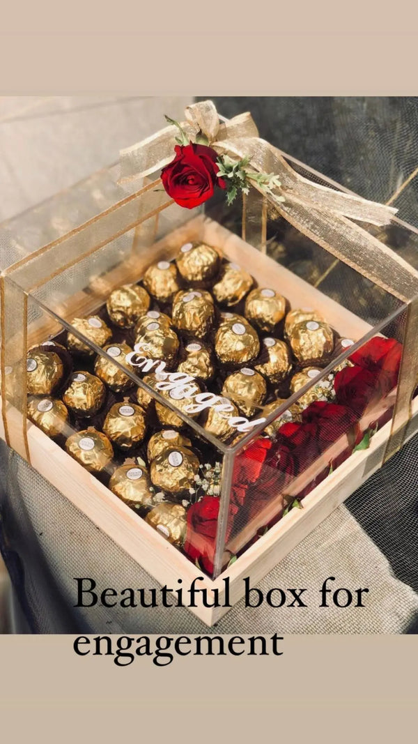 Eid or Nikkah Mubarak acrylic gift box filled with Ferrero Rocher chocolates in Islamabad