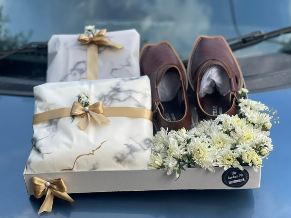 Men's Eid gift set with premium shoes and unstitched suit fabric