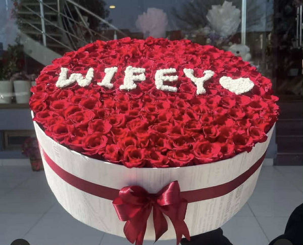 XXL personalized rose flower box with custom initials for anniversary delivery in Islamabad