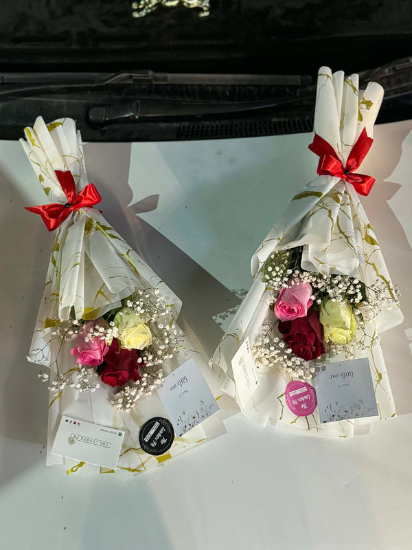 Petite duo of mini long-stem rose bouquets with 3 roses each for delivery in Islamabad