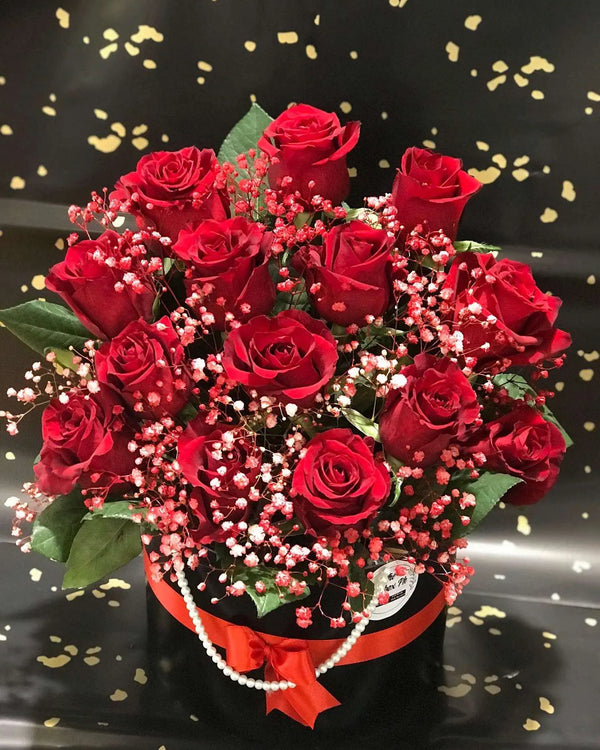 Luxury red rose flower box with fresh roses in Islamabad