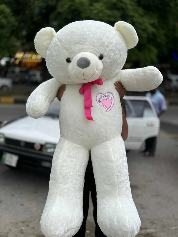 Premium 4 feet fluffy white teddy bear for gift delivery in Islamabad
