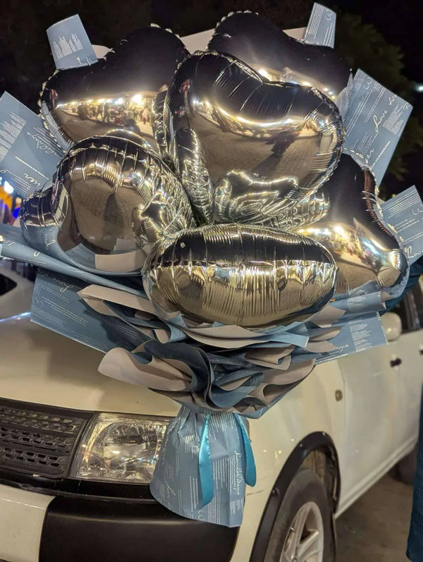 Stylish balloon bouquet wrapped like a floral arrangement for a birthday or special celebration